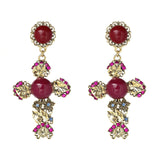 Over-sized Jeweled Cross Drop Earrings