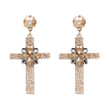 Over-sized Jeweled Cross Drop Earrings