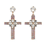 Over-sized Jeweled Cross Drop Earrings